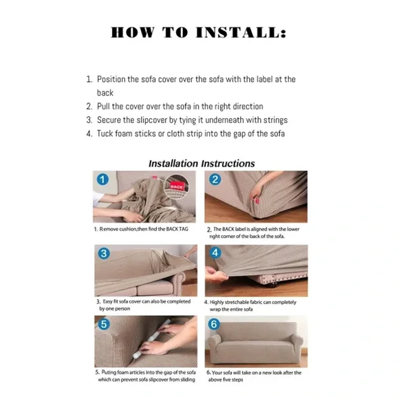 Oversized 4 Seat Sofa Slipcover Beige Cream Stretchy Machine Wash Water Repell - Picture 5 of 7